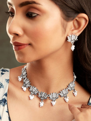 Rubans Rustic Elegance Oxidized Pearl Beaded Jewelry Set Jewellery Sets