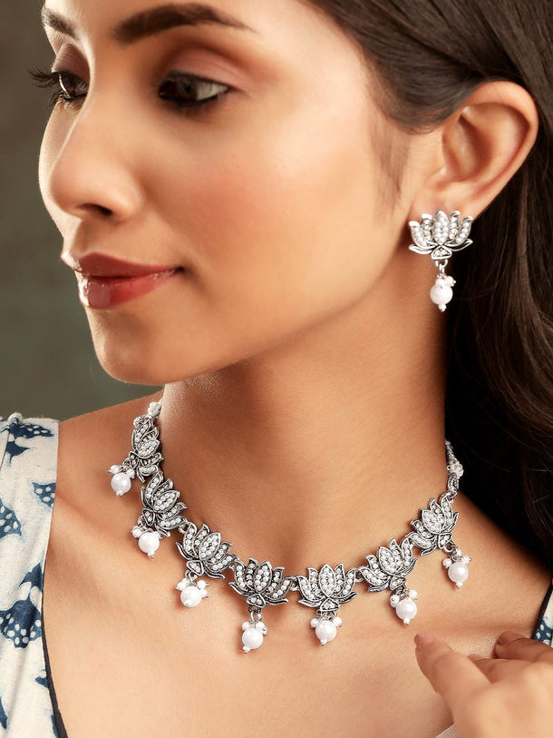 Rubans Rustic Elegance Oxidized Pearl Beaded Jewelry Set Jewellery Sets