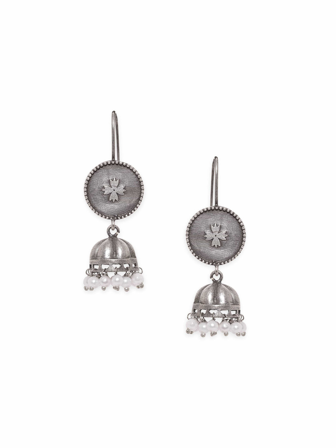 Rubans Rustic Elegance Oxidized Silver Plating Jhumka Earrings Earrings