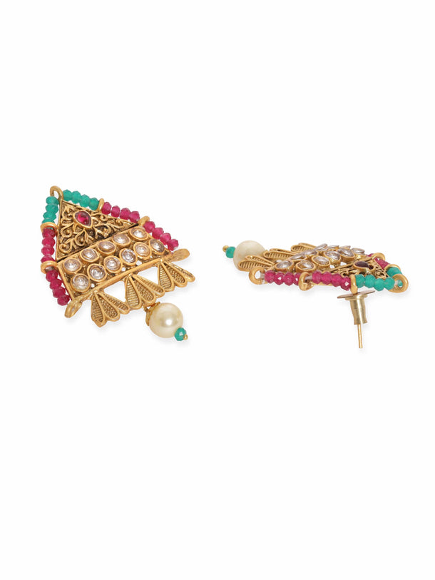 Rubans Sacred Love: Lord Krishna and Radha Temple Jewellery Gold Tone Pendant with Pearls Hanging and White Beads Chain Necklace Set Jewellery Sets