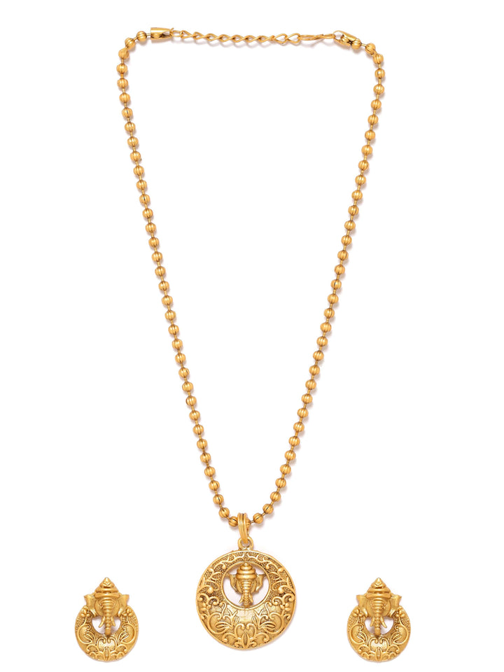 Rubans Sacred Serenity Gold Toned Ganesha Idol Necklace Set Jewellery Sets