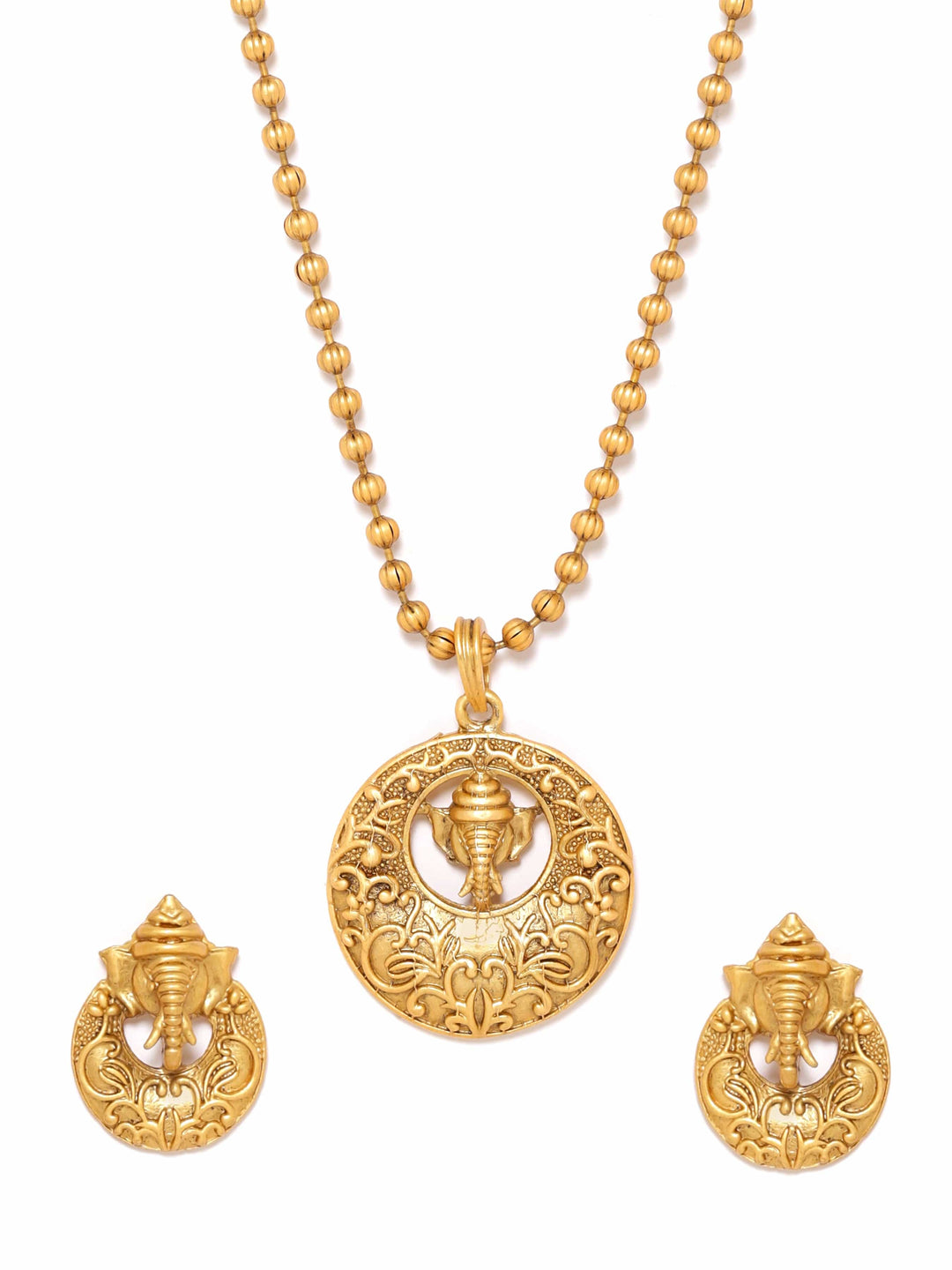 Rubans Sacred Serenity Gold Toned Ganesha Idol Necklace Set Jewellery Sets