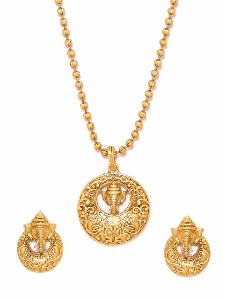 Rubans Sacred Serenity Gold Toned Ganesha Idol Necklace Set Jewellery Sets