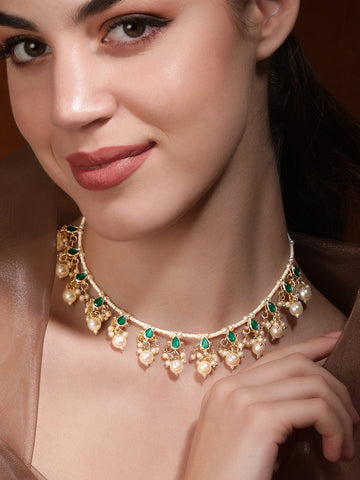 Rubans Serene Harmony Green Stone White Pearl Necklace Necklace