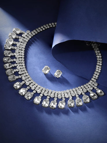 Rubans Serenity Zircon Stone Silver Tone Western Necklace Set Necklace