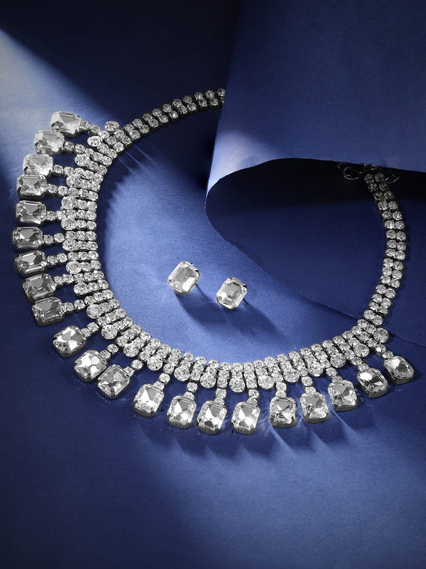 Rubans Serenity Zircon Stone Silver Tone Western Necklace Set Necklace