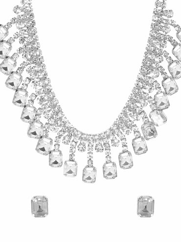 Rubans Serenity Zircon Stone Silver Tone Western Necklace Set Necklace