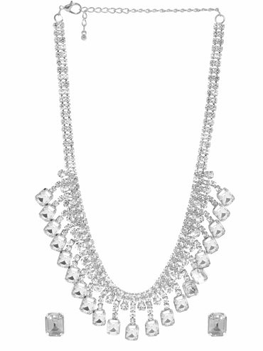 Rubans Serenity Zircon Stone Silver Tone Western Necklace Set Necklace