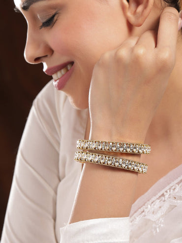 Rubans Set of 2 18 K Mehandi Gold-Plated Bangles with Cubic Zirconia & White Stone Details Bangles