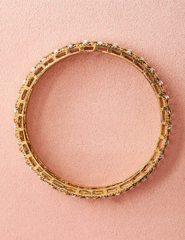 Rubans Set of 2 18 K Mehandi Gold-Plated Bangles with Cubic Zirconia & White Stone Details Bangles