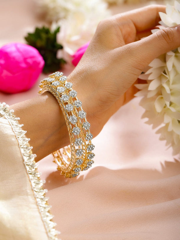 Rubans Set of 2 18K Gold-Plated AD Studded Floral Filigree Handcrafted Bangles Bangles