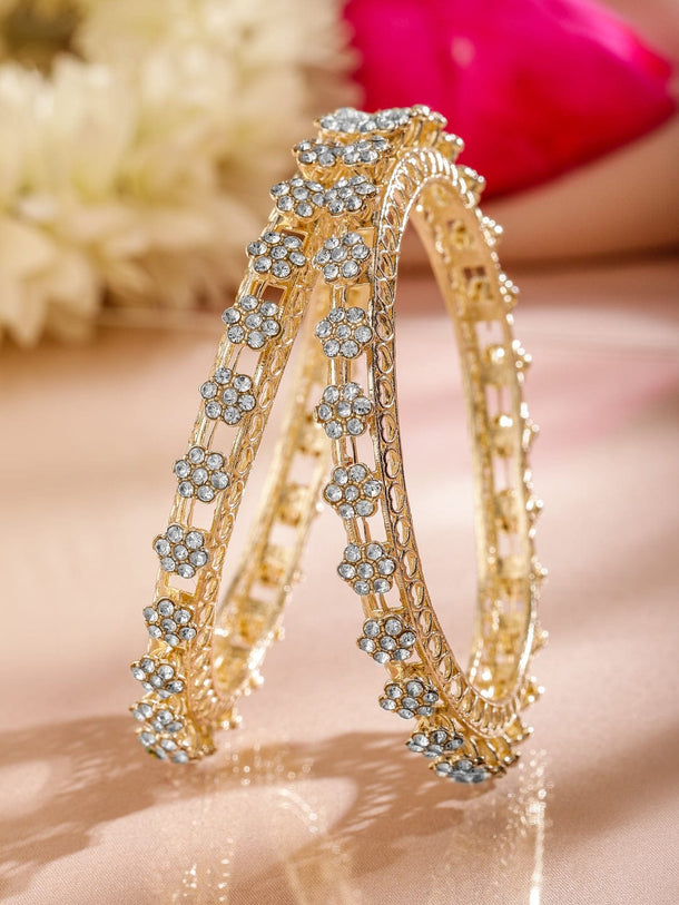 Rubans Set of 2 18K Gold-Plated AD Studded Floral Filigree Handcrafted Bangles Bangles