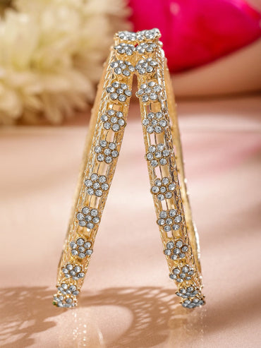 Rubans Set of 2 18K Gold-Plated AD Studded Floral Filigree Handcrafted Bangles Bangles