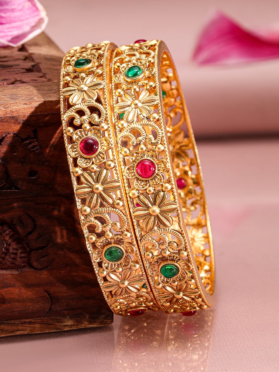 Rubans Set Of 2 18K Gold-Plated Beaded Bangles Bangles