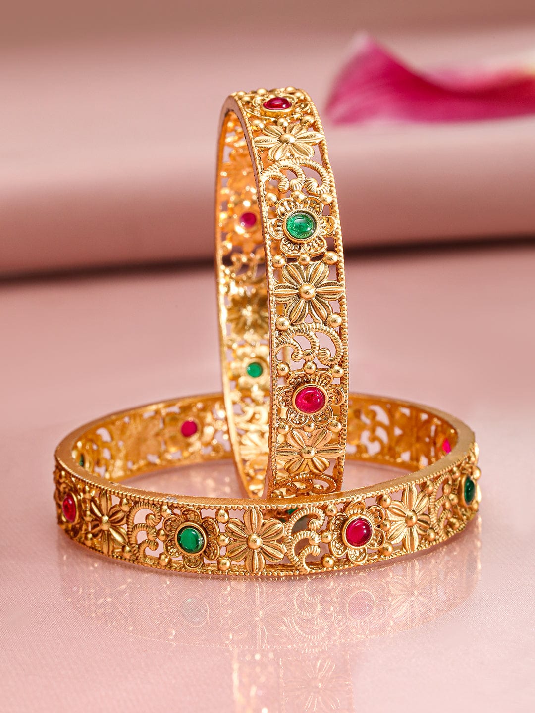 Rubans Set Of 2 18K Gold-Plated Beaded Bangles Bangles