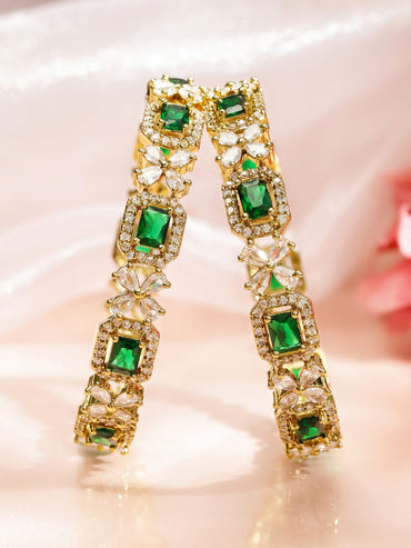 Rubans Set of 2 18K Gold-Plated Emerald Green & White Cubic Zirconia Studded Floral Bangle Bangles & Bracelets