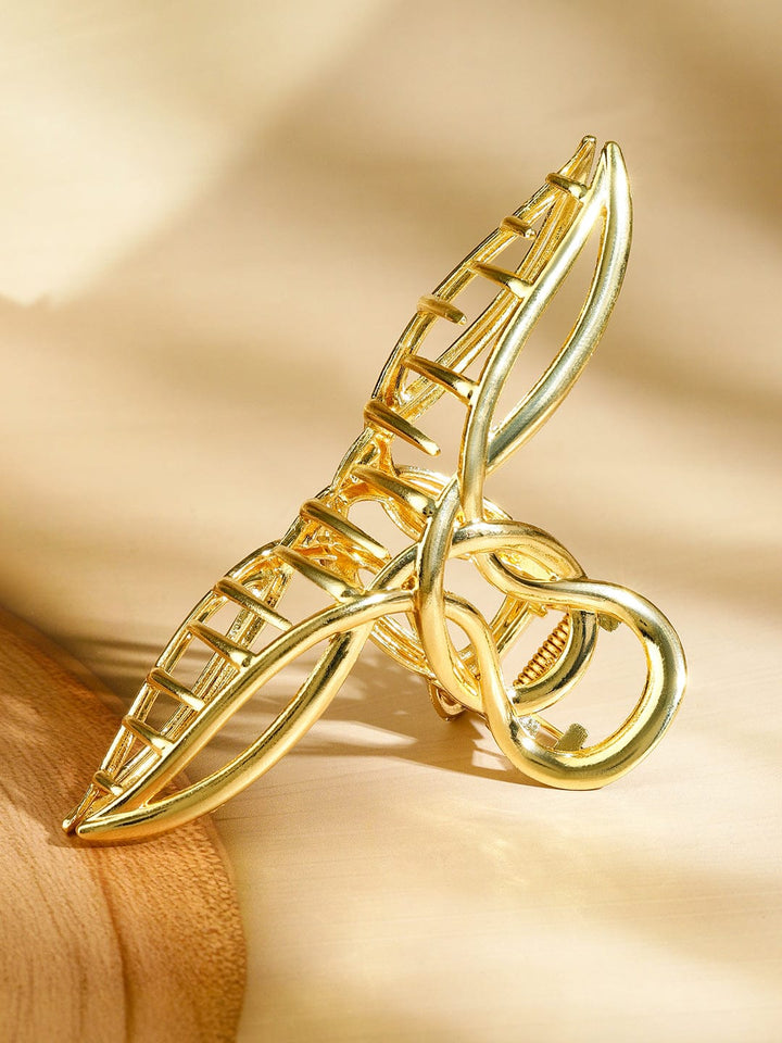 Rubans Set of 2 18K Gold Plated Hair Claw Clip â€“ Leaf & Braided Statement Hair Accessories Hair Accessory