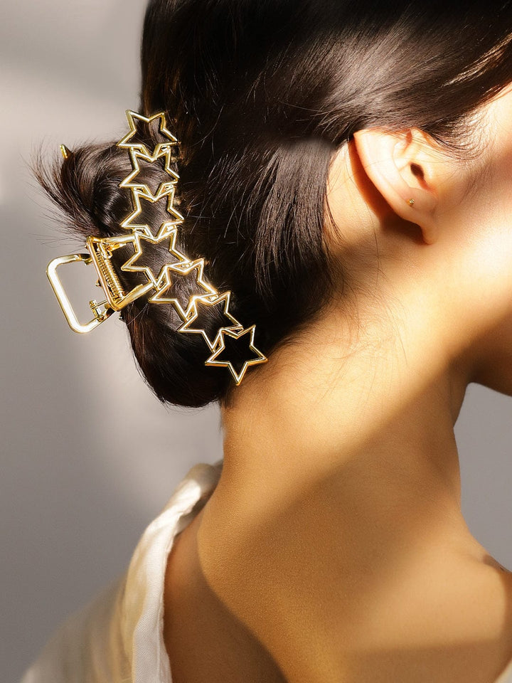 Rubans Set of 2 18K Gold Plated Hair Claw Clip â€“ Star & Braided Statement Hair Accessories Hair Accessory