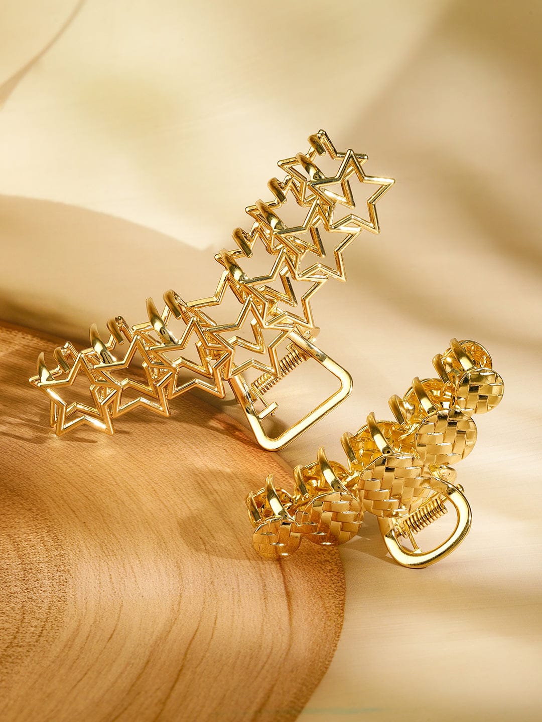 Rubans Set of 2 18K Gold Plated Hair Claw Clip â€“ Star & Braided Statement Hair Accessories Hair Accessory