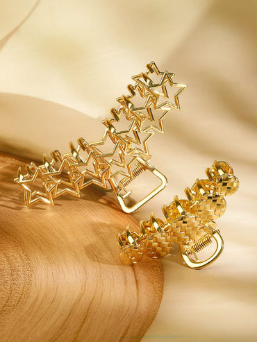 Rubans Set of 2 18K Gold Plated Hair Claw Clip â€“ Star & Braided Statement Hair Accessories Hair Accessory