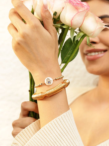 Rubans Set of 2, 18K Gold-Plated Hamsa Hand & Coiled Wire Bracelets Bangles & Bracelet