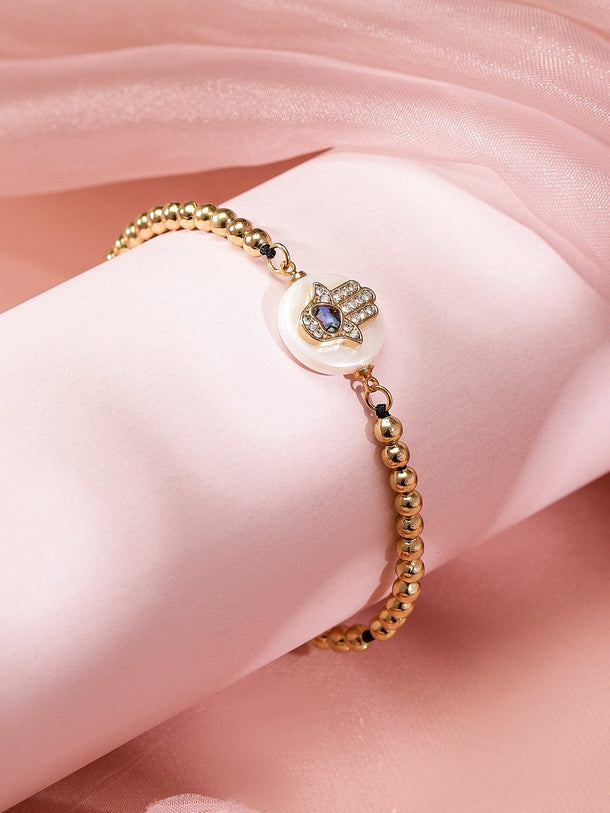 Rubans Set of 2, 18K Gold-Plated Hamsa Hand & Coiled Wire Bracelets Wristwear