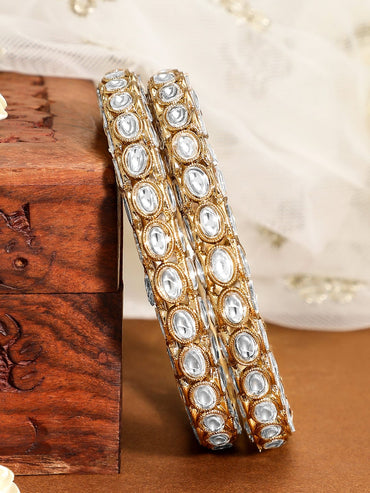 Rubans Set of 2, 18K Gold-Plated Kundan Studded Handcrafted Traditional Bangles Bangles & Bracelets