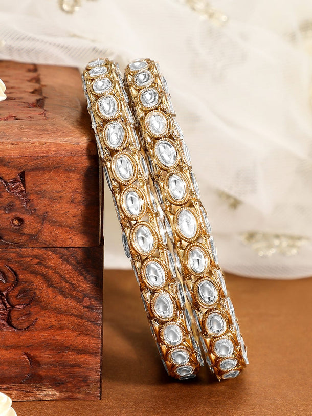 Rubans Set of 2, 18K Gold-Plated Kundan Studded Handcrafted Traditional Bangles Bangles & Bracelets