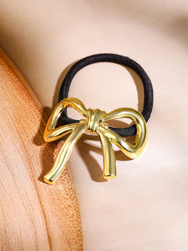 Rubans Set of 2 18K Gold Plated Luxe Bow & Sculpted Shell Design Hair Ties Accessories Hair Accessory