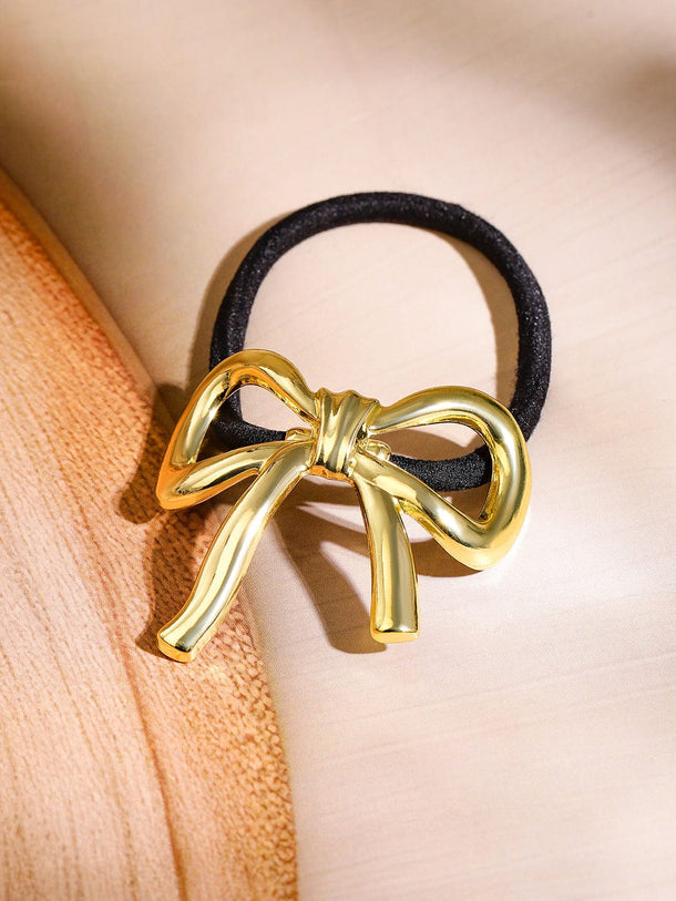 Rubans Set of 2 18K Gold Plated Luxe Bow & Sculpted Shell Design Hair Ties Accessories Hair Accessory