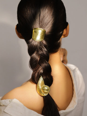 Rubans Set of 2 18K Gold Plated Luxe Sculpted & Radiant Fan Design Hair Ties Accessories Hair Accessories