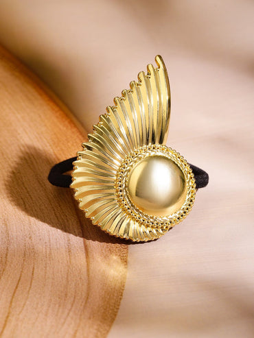 Rubans Set of 2 18K Gold Plated Luxe Sculpted & Radiant Fan Design Hair Ties Accessories Hair Accessory