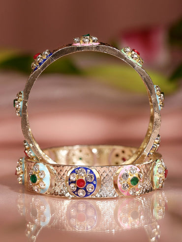 Rubans Set of 2 18K Gold-Plated Multicolor Enamel & Cubic Zirconia Studded Bangles Bangles & Bracelets