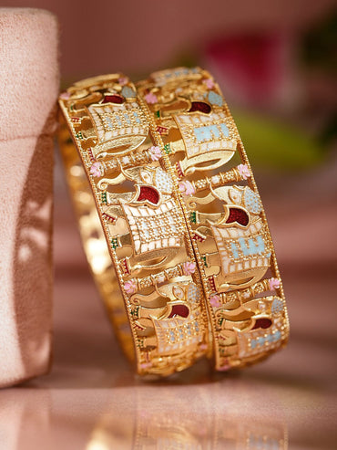 Rubans Set of 2 18K Gold-Plated Multicolor Enamel in Elephant Handcrafted Ethnic Bangles Bangles & Bracelet