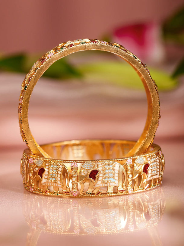 Rubans Set of 2 18K Gold-Plated Multicolor Enamel in Elephant Handcrafted Ethnic Bangles Bangles & Bracelet