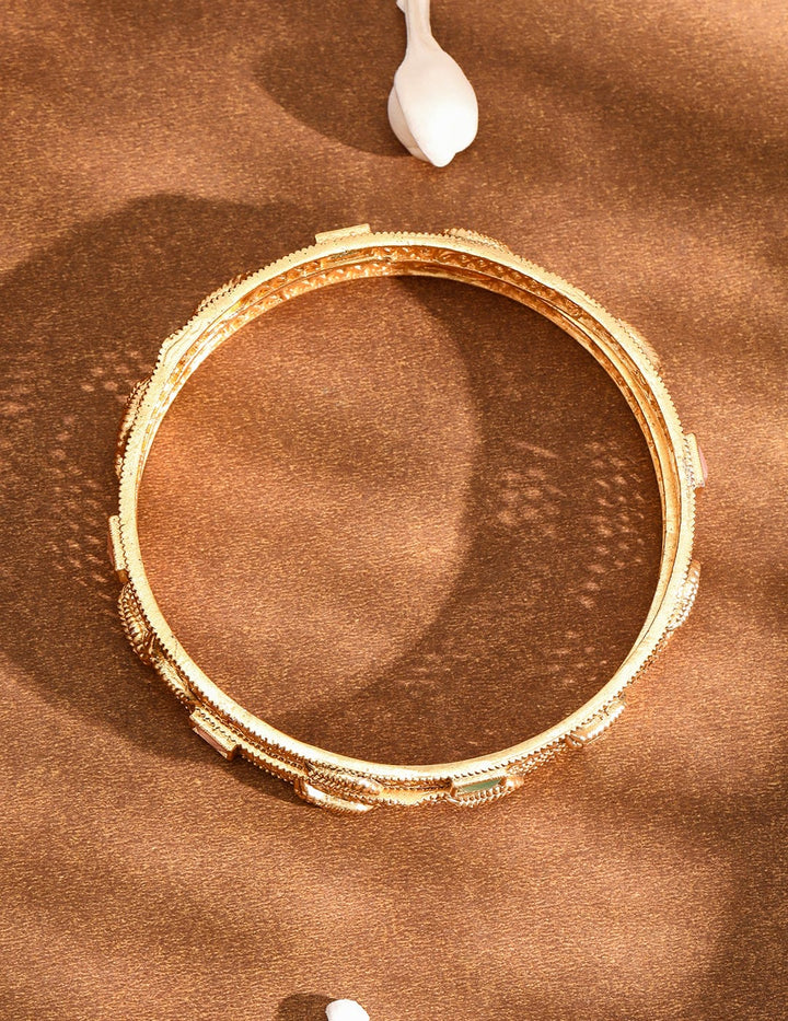 Rubans Set of 2 18K Gold-Plated Pastel Pink & Mint Green Stone Studded Traditional Bangles Wristwear