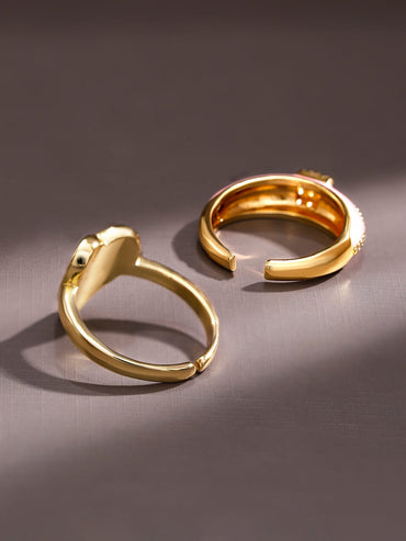 Rubans Set of 2, 18K Gold-Plated Turquoise & Pink Enamel Cubic Zirconia Studded Rings Rings