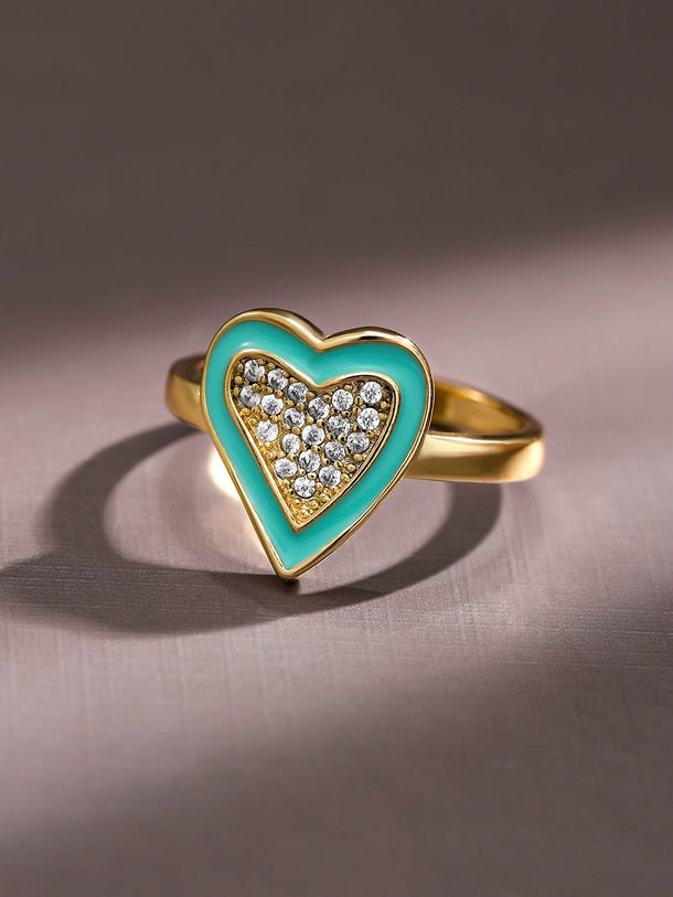 Rubans Set of 2, 18K Gold-Plated Turquoise & Pink Enamel Cubic Zirconia Studded Rings Rings