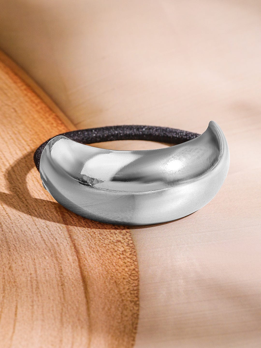 Rubans Set of 2 18K Gold & Rhodium Plated Crescent & Sculpted Wave Design Hair Ties Hair Accessory