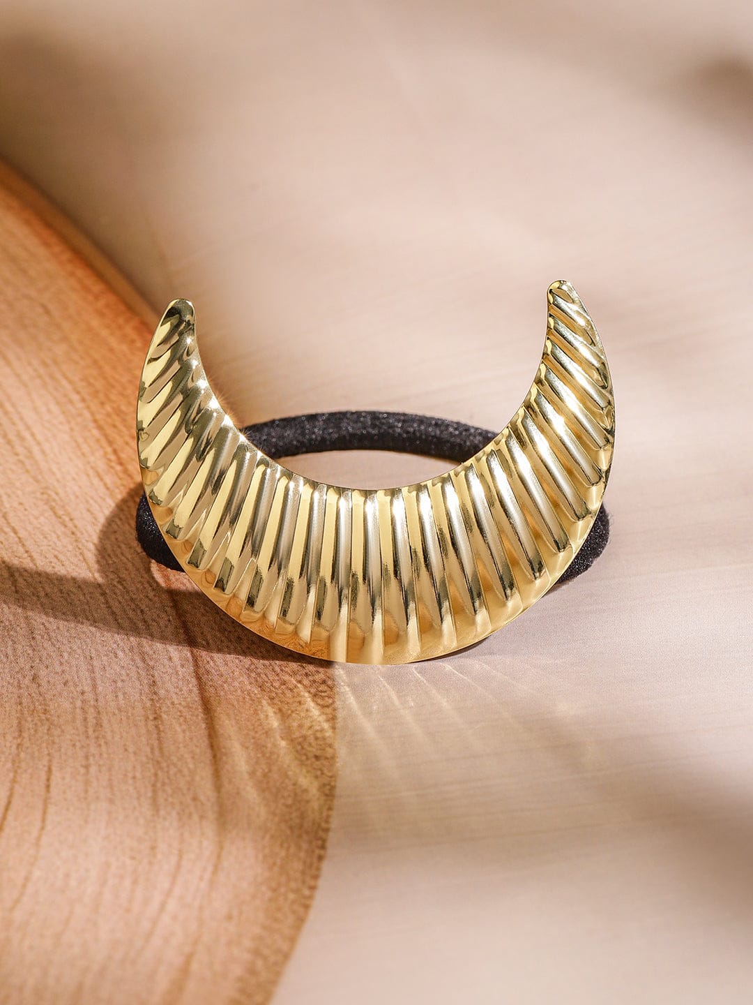 Rubans Set of 2 18K Gold & Rhodium Plated Crescent & Sculpted Wave Design Hair Ties Hair Accessory
