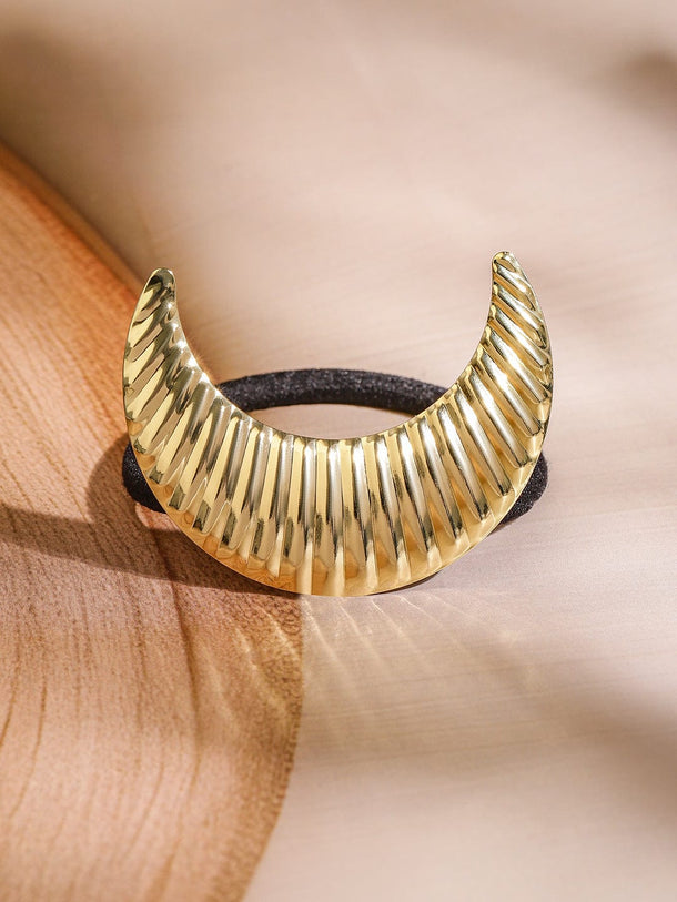 Rubans Set of 2 18K Gold & Rhodium Plated Crescent & Sculpted Wave Design Hair Ties Hair Accessory