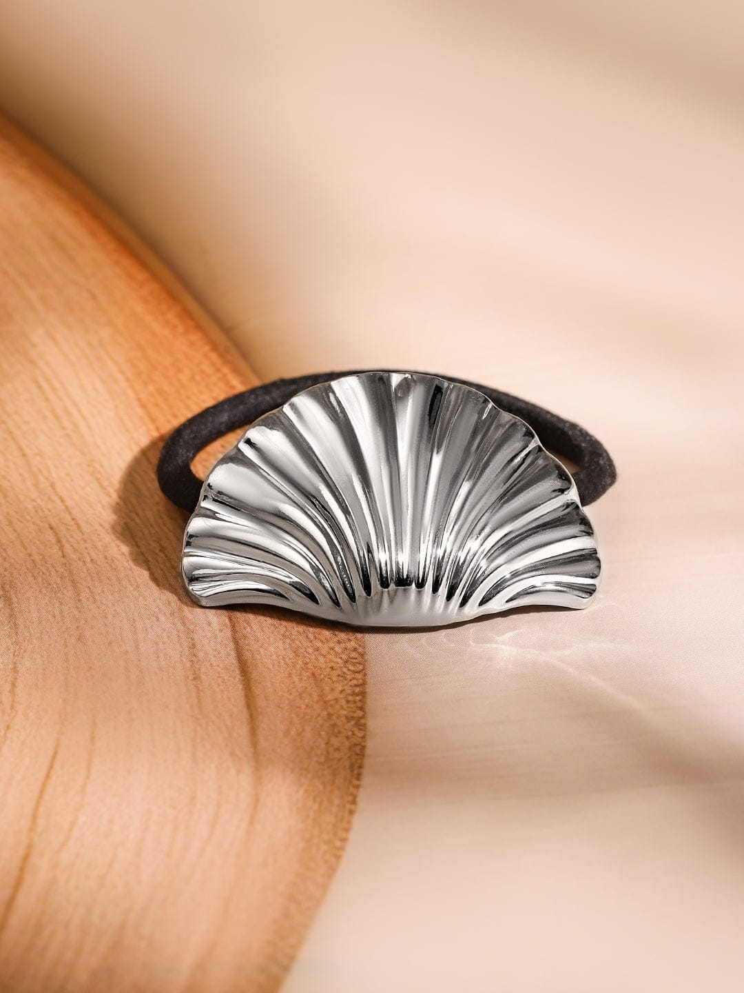 Rubans Set of 2 18K Gold & Rhodium Plated Sculpted Twisted & Shell Design Hair Ties Hair Accessory