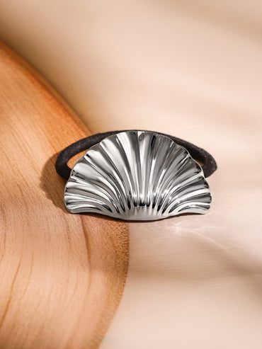 Rubans Set of 2 18K Gold & Rhodium Plated Sculpted Twisted & Shell Design Hair Ties Hair Accessory