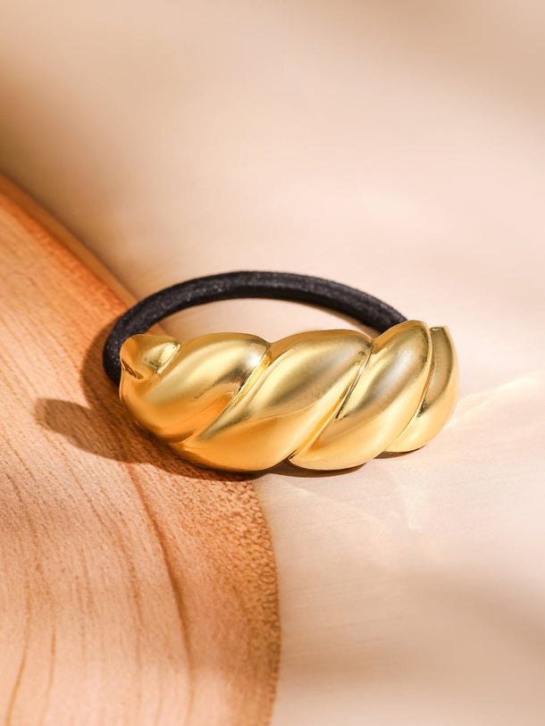 Rubans Set of 2 18K Gold & Rhodium Plated Sculpted Twisted & Shell Design Hair Ties Hair Accessory