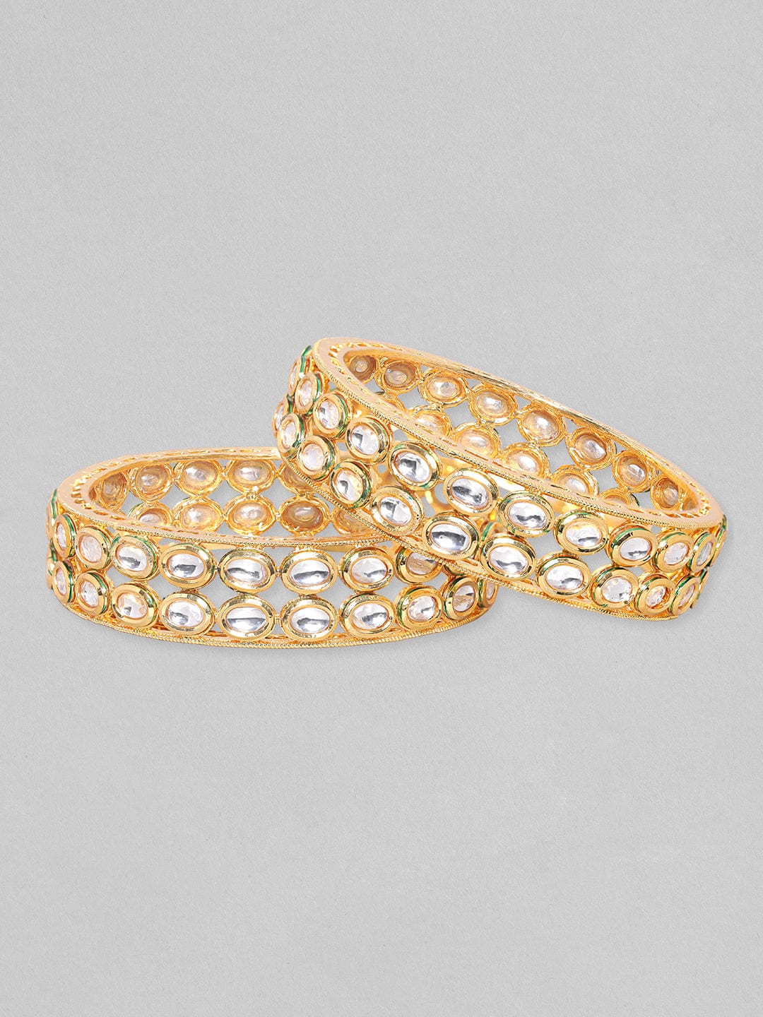 Rubans Set Of 2 18K Gold Toned Emerald Studded Bangles Bangles & Bracelets