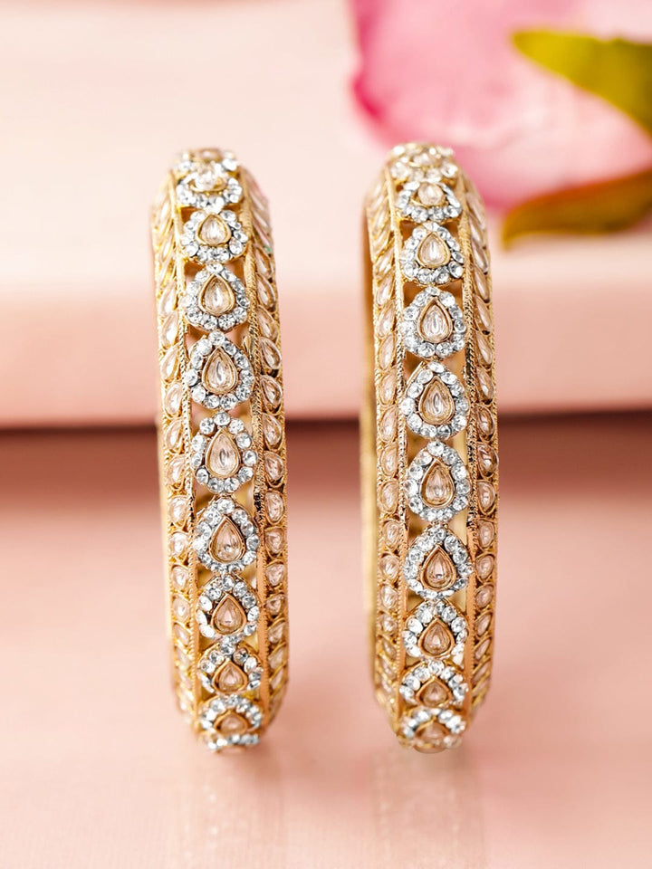 Rubans Set of 2 18K Mehandi Gold-Plated Kundan & Cubic Zirconia Studded Designer Bangles Bangles