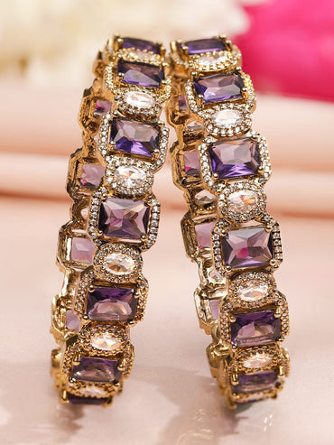 Rubans Set of 2 22K Gold-Plated Amethyst Purple AD & White Cubic Zirconia Studded Premium Bangles Bangles & Bracelets