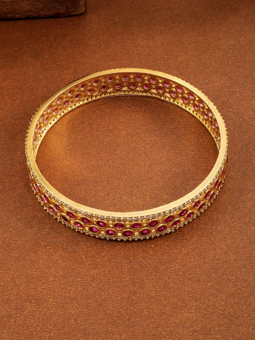 Rubans Set Of 2 22K Gold-Plated Cubic Zirconia Studded Bangles Wristwear
