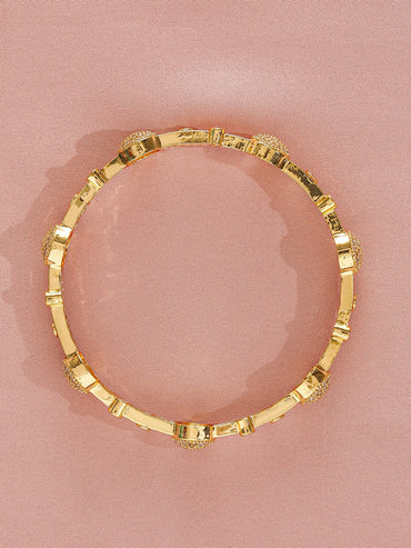 Rubans Set of 2, 22K Gold-Plated Cubic Zirconia Studded Contemporary Bangles Wristwear