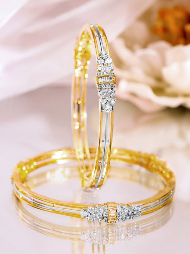 Rubans Set of 2, 22K Gold-Plated & Cubic Zirconia Studded Elegant Bangles Bangles & Bracelets